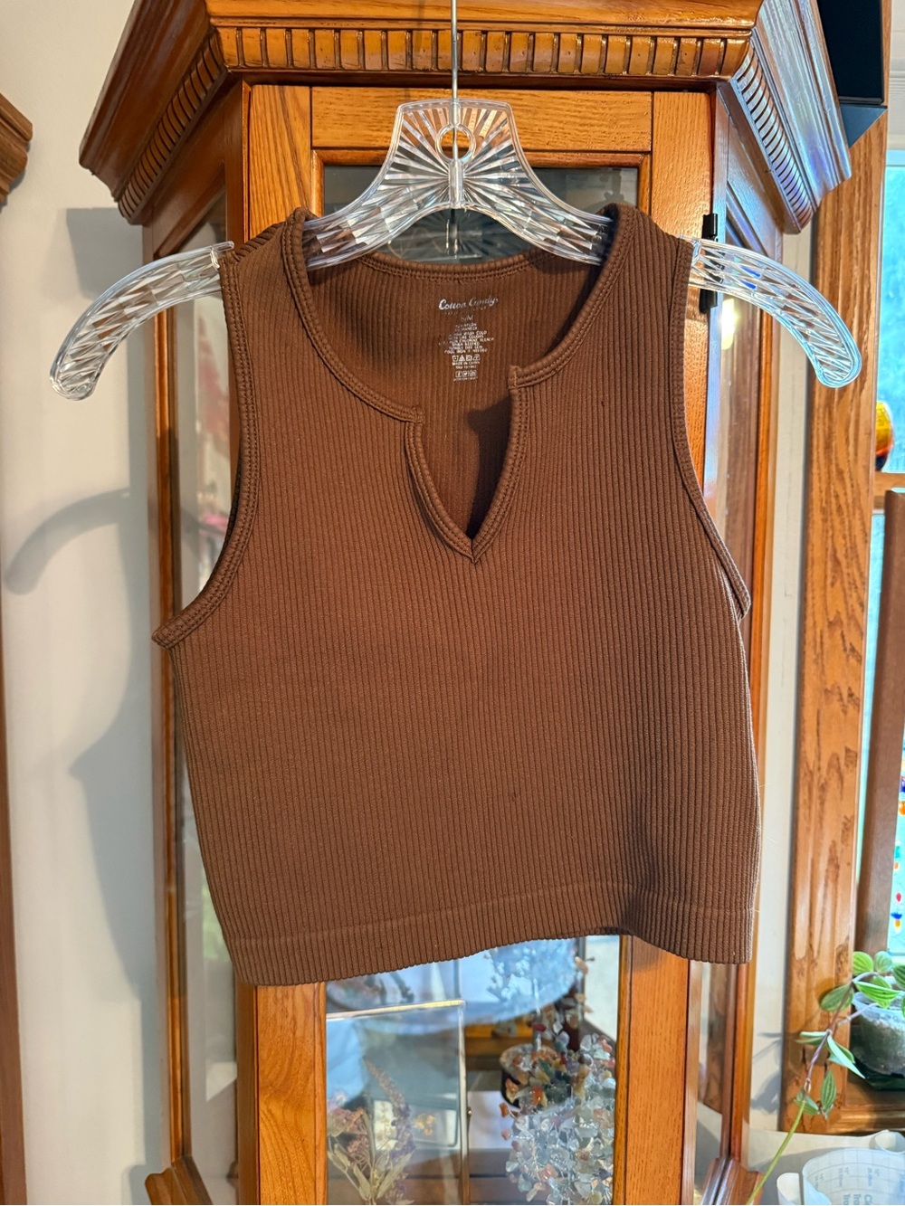 Cotton Candy Brown Ribbed Notch-Neck Tank